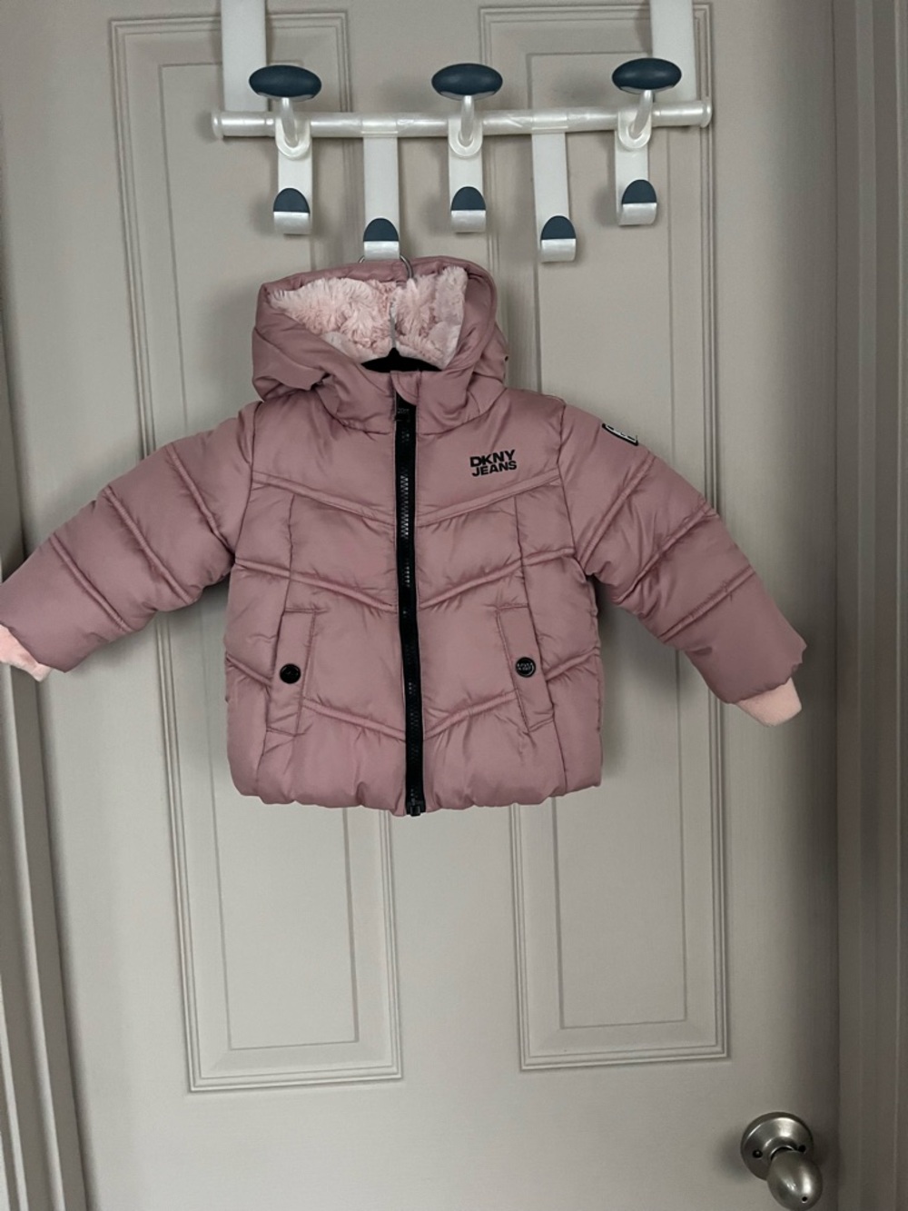 DKNY Jeans Pink Puffer Jacket with Hood for kids, 12M